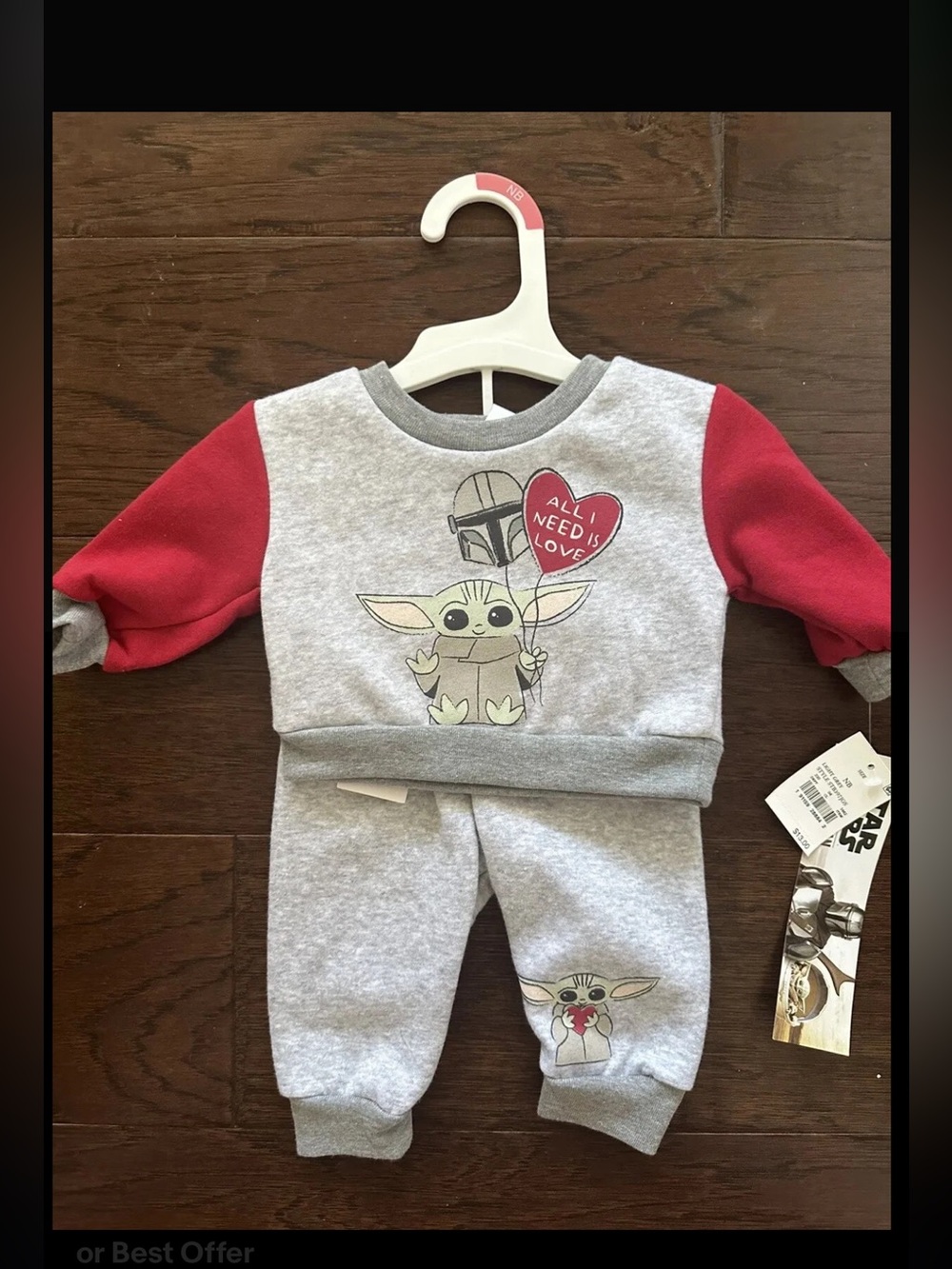 Kids Grey & Red Baby Yoda Graphic Sweatshirt